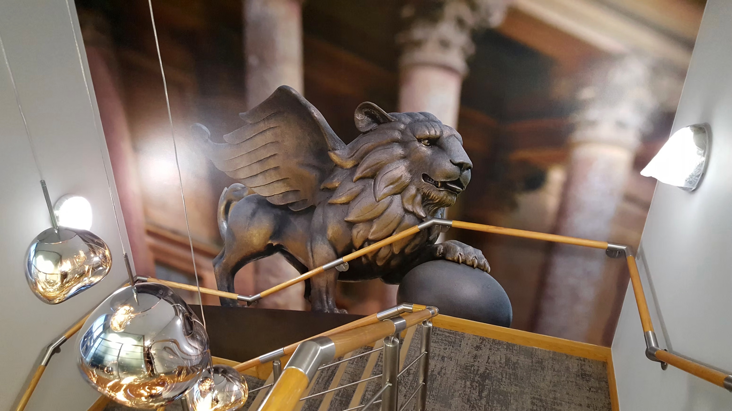 Lion stairwell mural installation