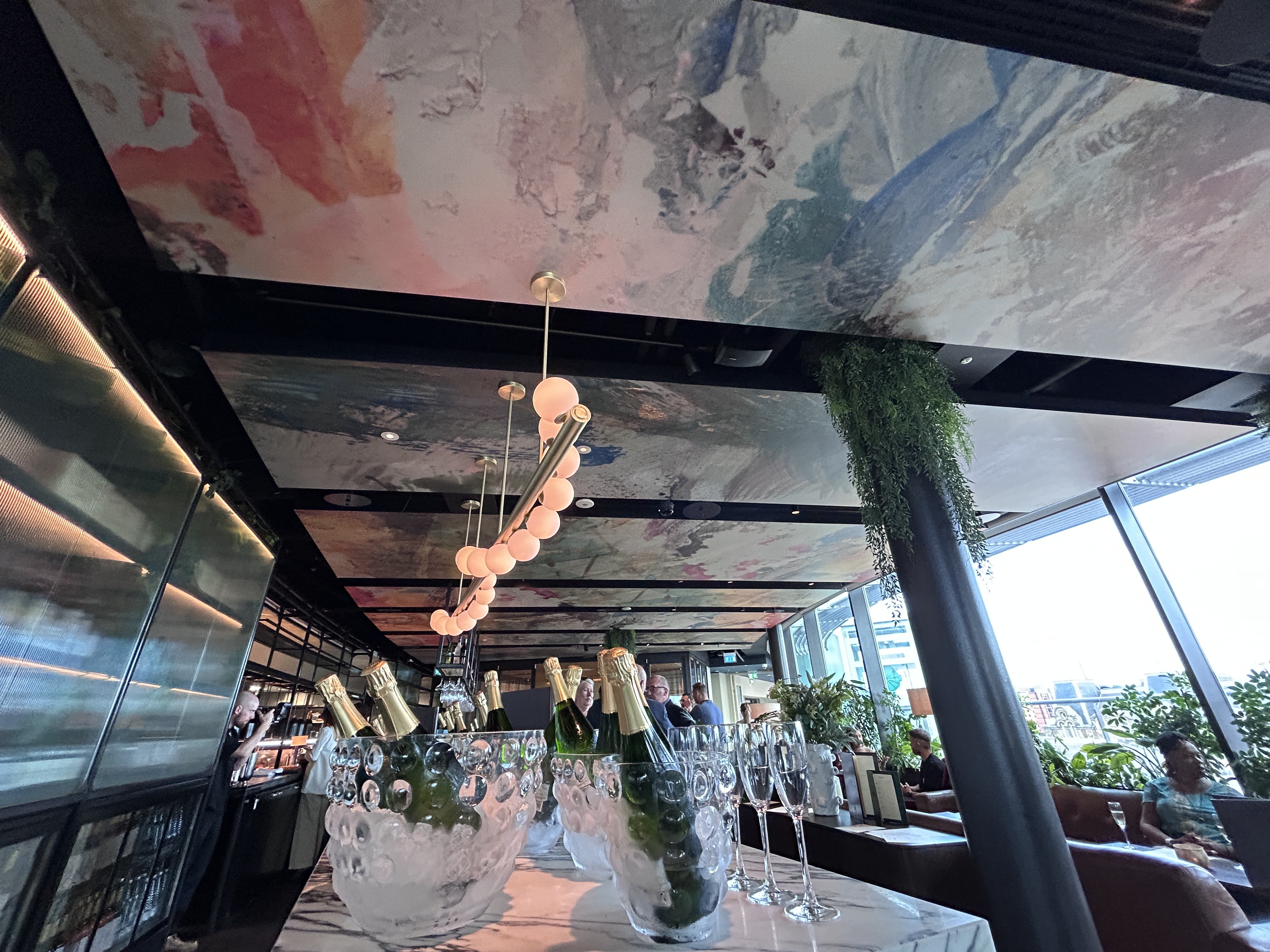 Restaurant ceiling mural panels