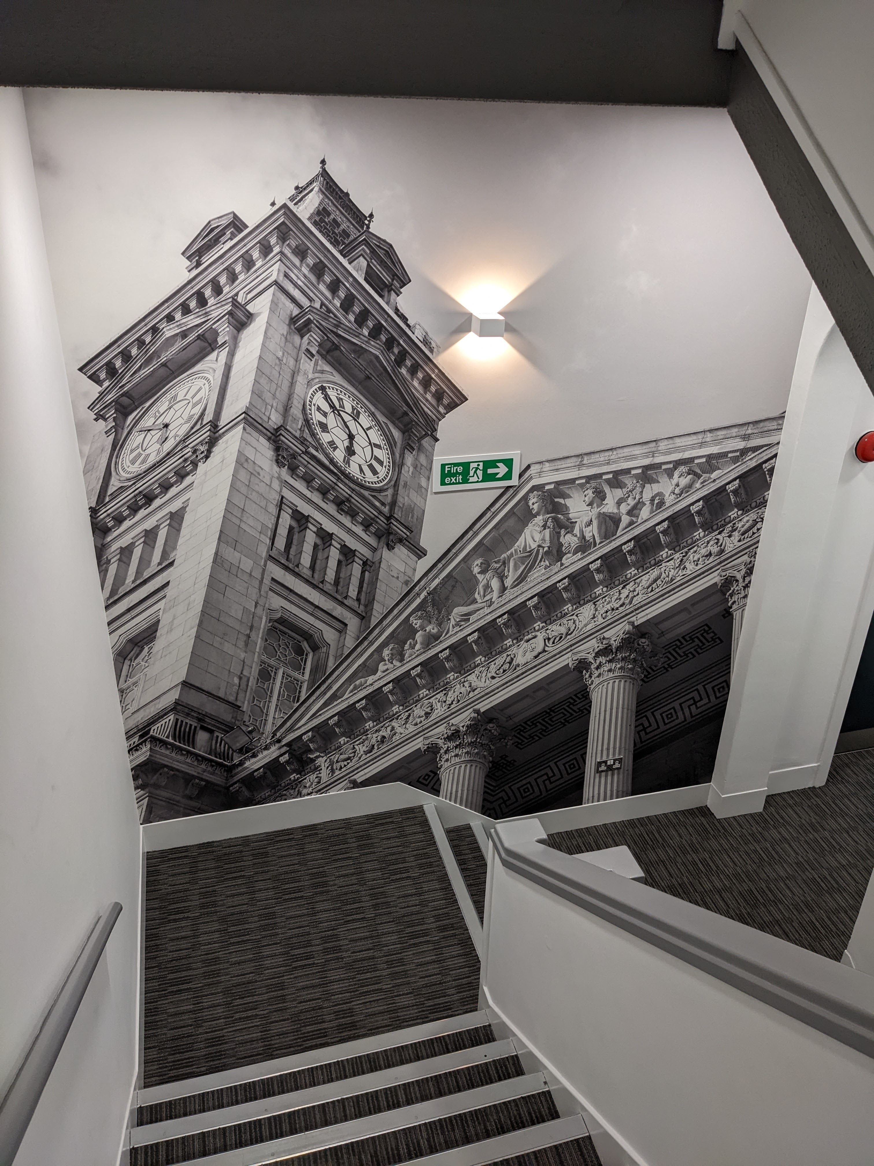Clock tower stairwell mural