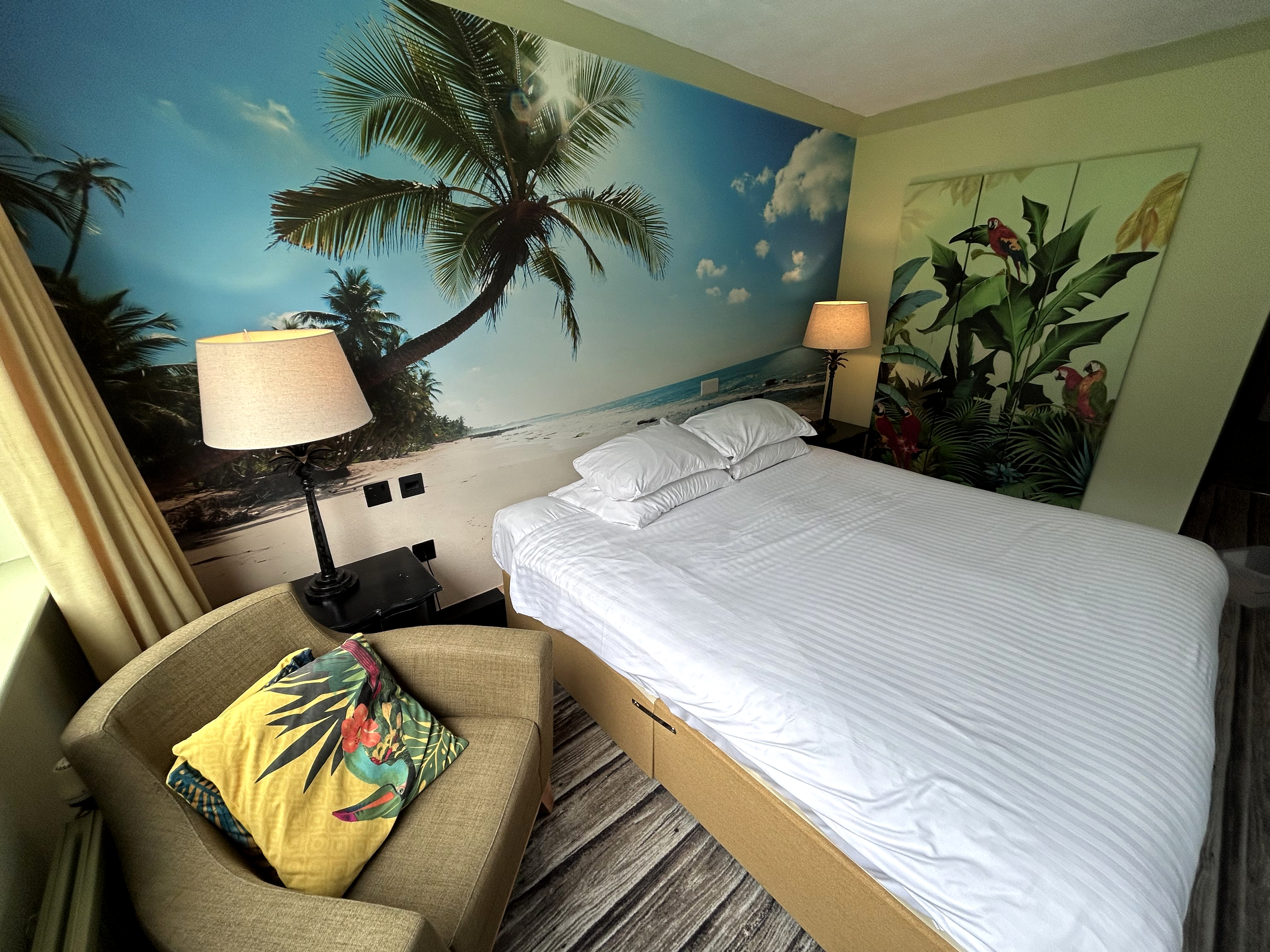 Tropical palm beach hotel bedroom mural